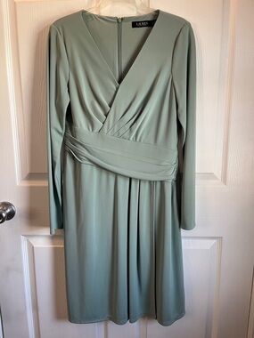NWOT Lauren Ralph Lauren Dusty Sage Long-Sleeve Faux Wrap Dress